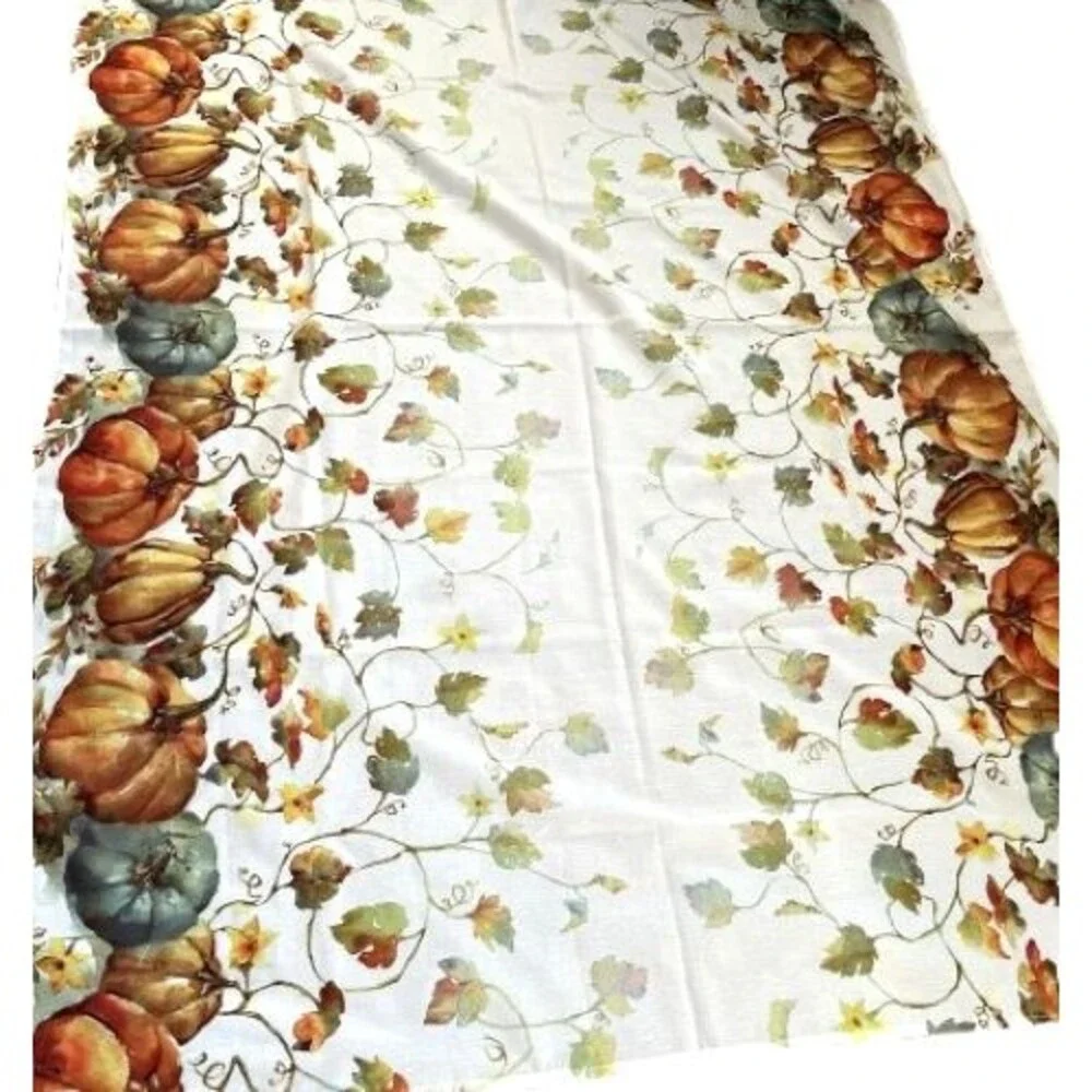 2 Mainstays Fabric Fall Thanksgiving Pumpkin Harvest Leaves Tablecloth 60
